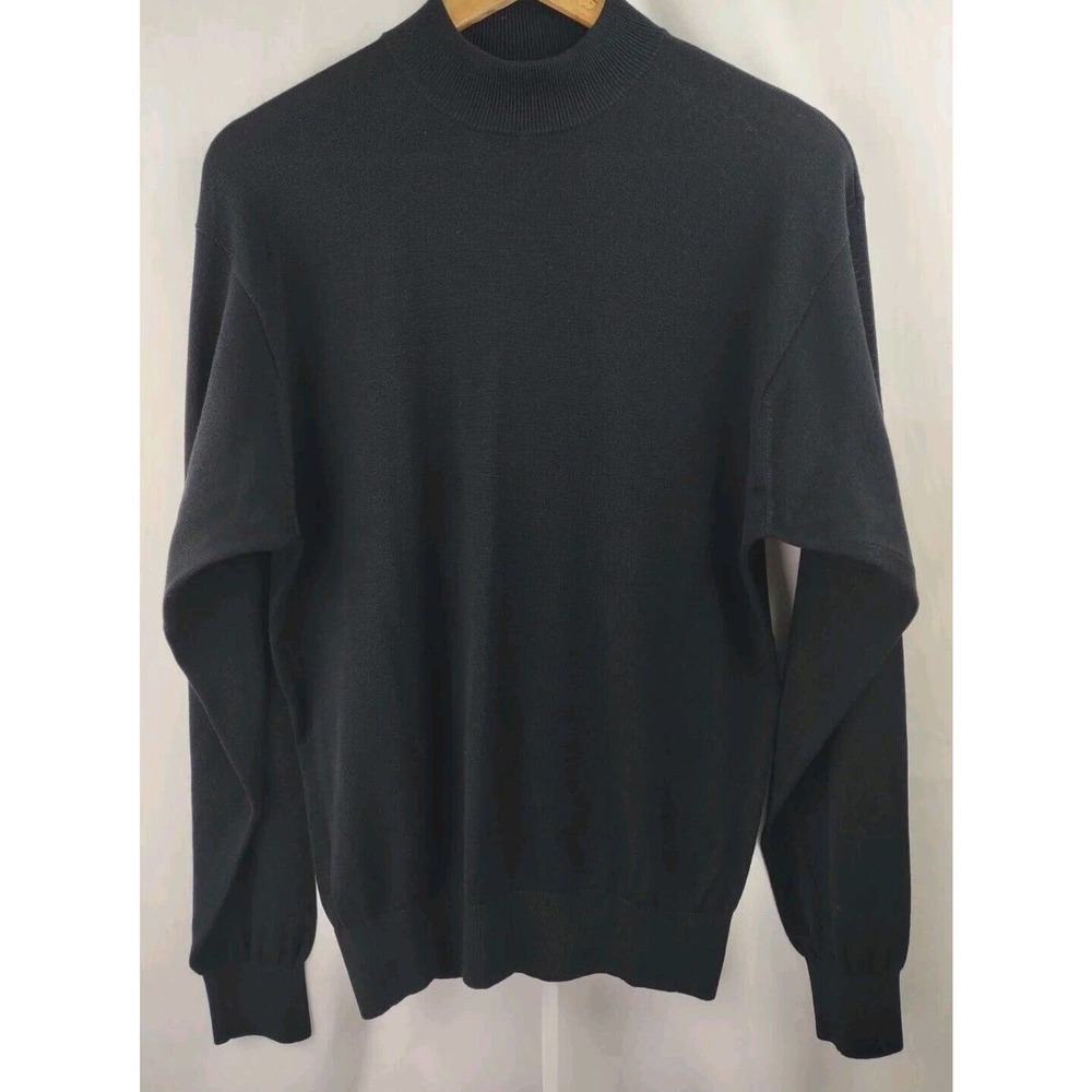 Baracuta Mens Silk Blend Mock Neck Long Sleeve Sweater‎ Size Large Black
